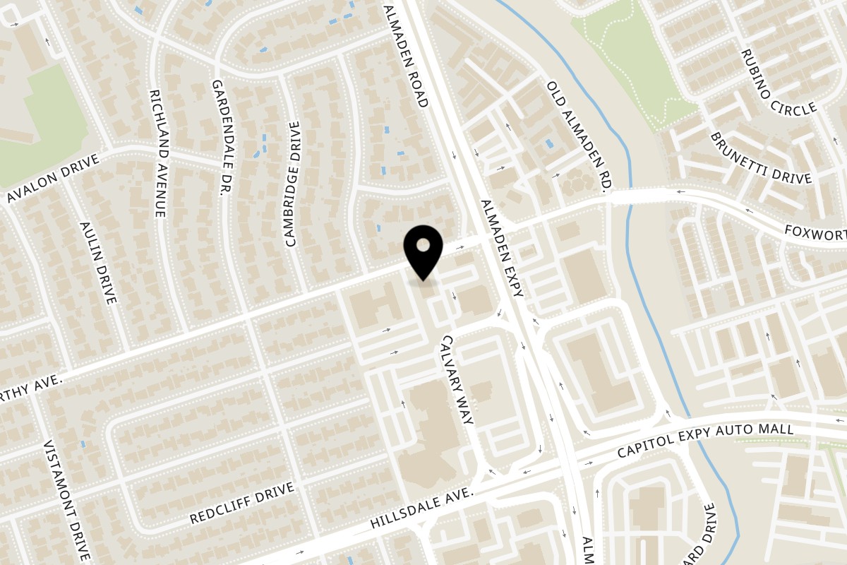 Map showing the location of Taste Buds Kitchen San Jose – Willow Glen on 1150 Foxworthy Ave in San Jose