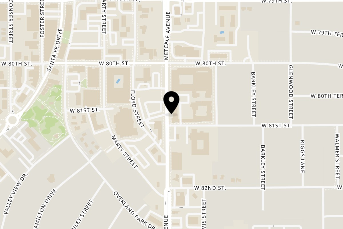 Map showing the location of Taste Buds Kitchen Kansas City – Downtown Overland Park on 8085 Metcalf Ave in Overland Park