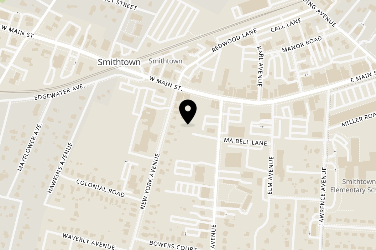 Map showing the location of Taste Buds Kitchen Smithtown on 102 W Main St Ste H in Smithtown