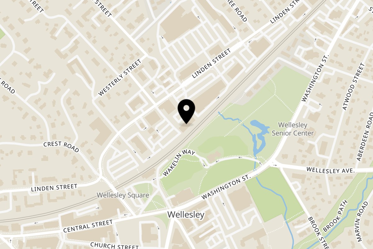 Map showing the location of Taste Buds Kitchen Boston – Wellesley on 161 Linden St #160 in Wellesley